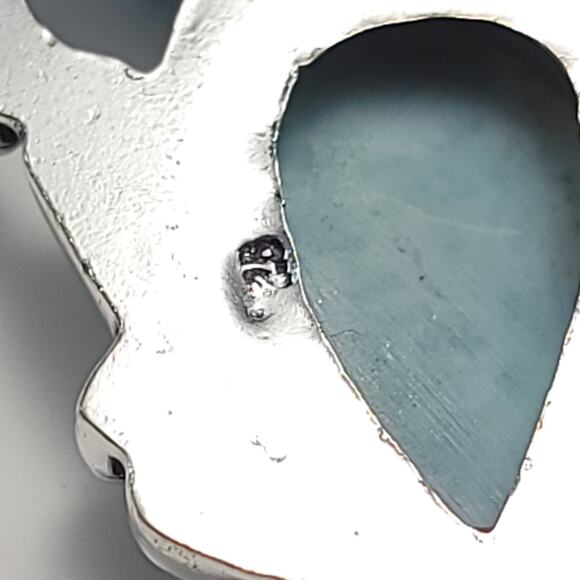Triple Larimar Stone Silver Pendant (2") on 18" Necklace - Picture 7 of 9